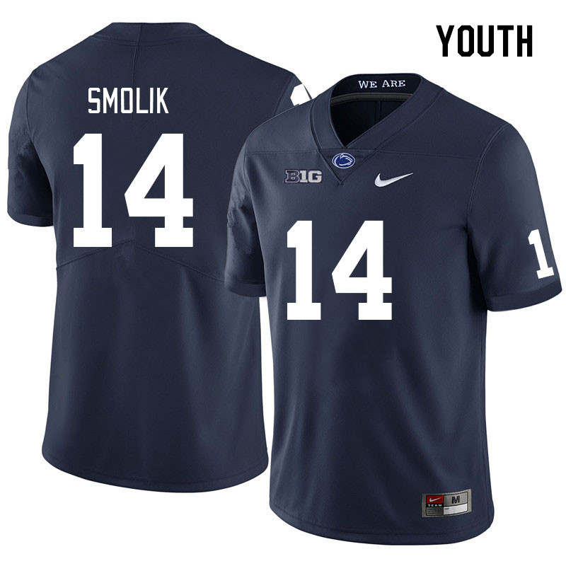 Youth #14 Jaxon Smolik Penn State Nittany Lions College Football Jerseys Stitched Sale-Navy - Click Image to Close